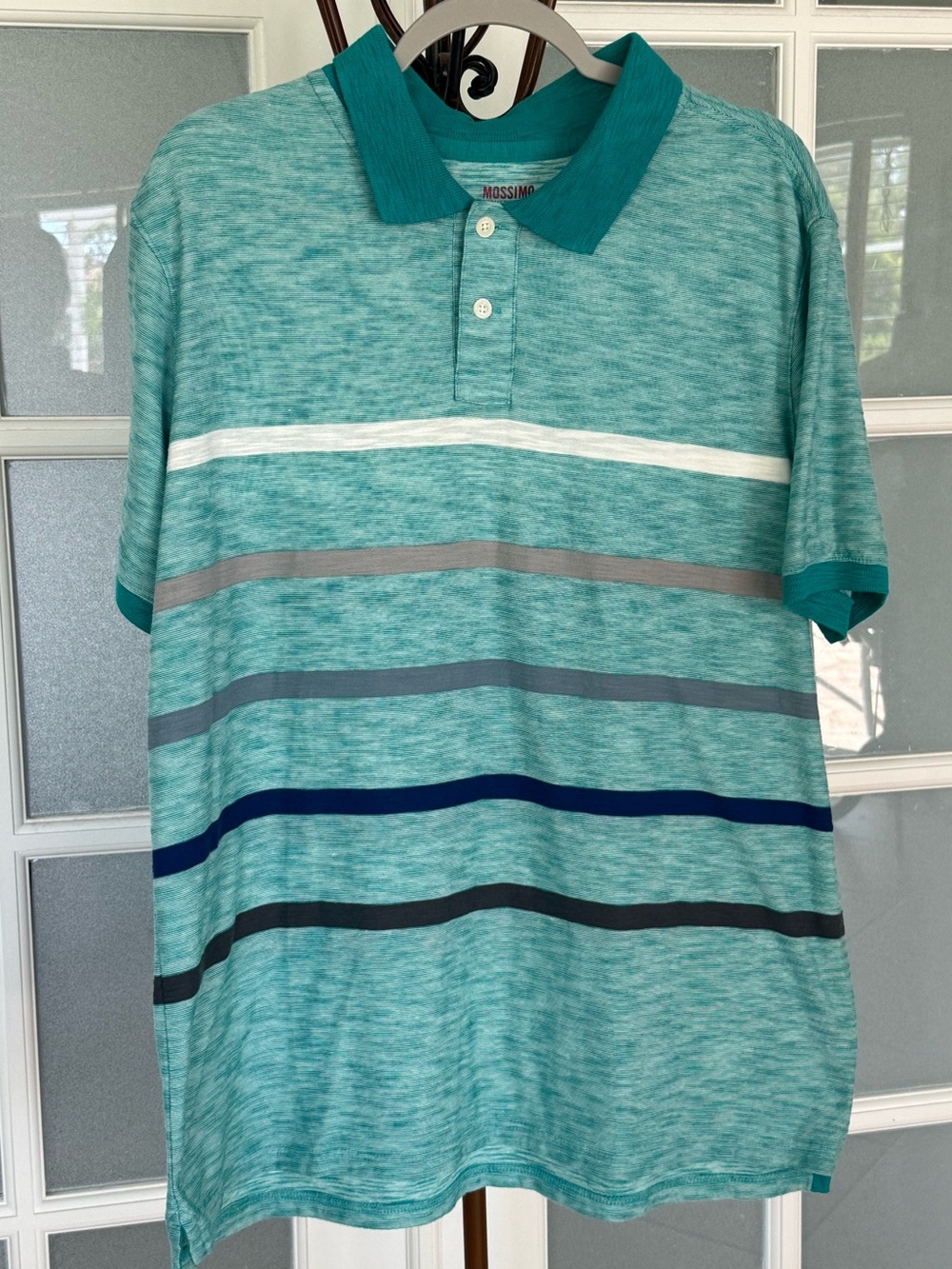 Mossimo Supply Co Teal Striped Polo Shirt Men’s XLT Athletic Fit
